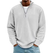 Casual Ribbed Stand Collar Zipper Corduroy Long Sleeve