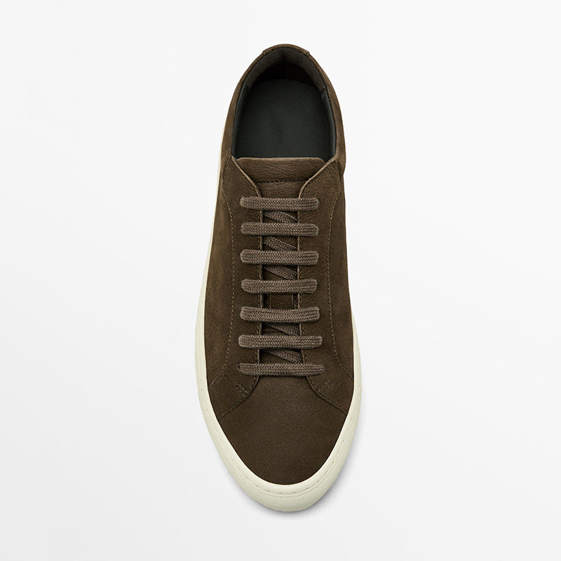 Simple Lace Sports Leather Lace-up Flat Bottom Casual Sneakers