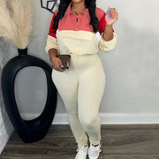 Contrast Color Suit Zipper Multicolor Hoodie Tights