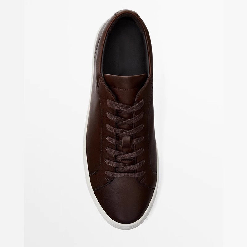 Simple Lace Sports Leather Lace-up Flat Bottom Casual Sneakers