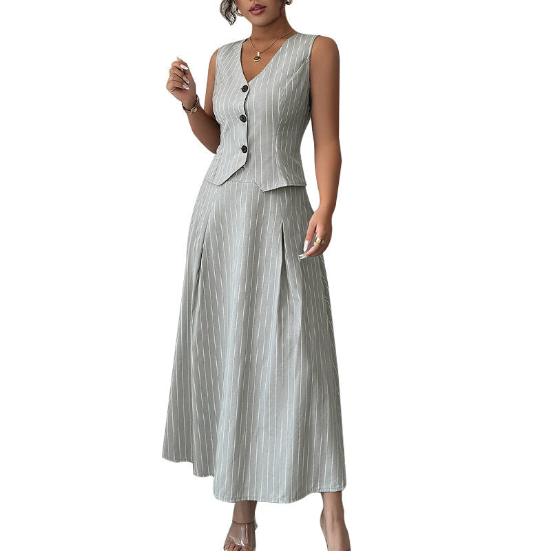 Vest Skirt Two-piece Set Striped Dress Suit For Women