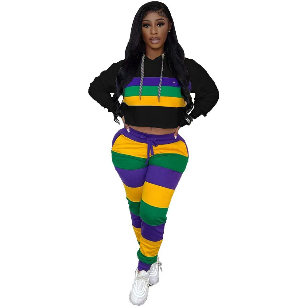 Women's Striped Positioning Printing Hooded Suits