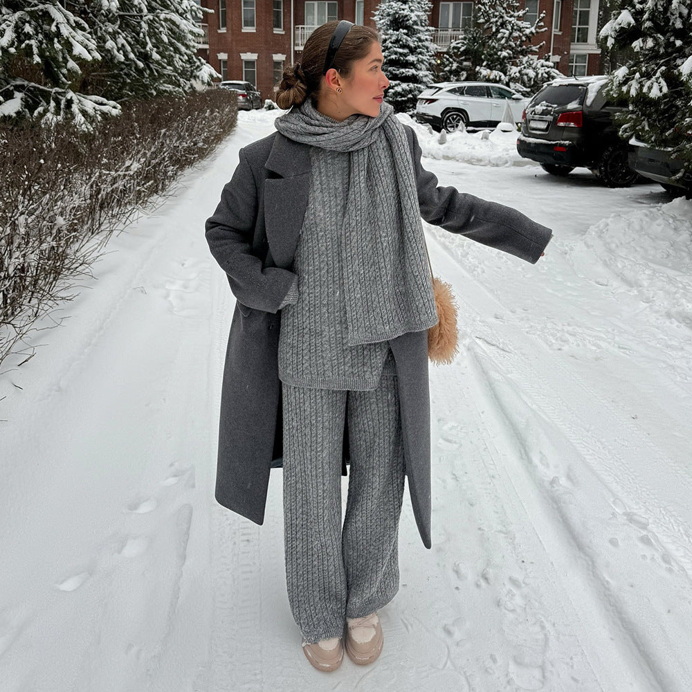 Knitting Women's Autumn And Winter New Two-piece Suit