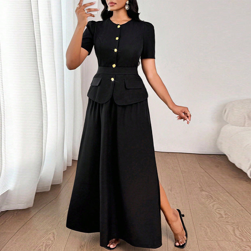 Short Sleeve Skirt Two-piece Long Dress Suit