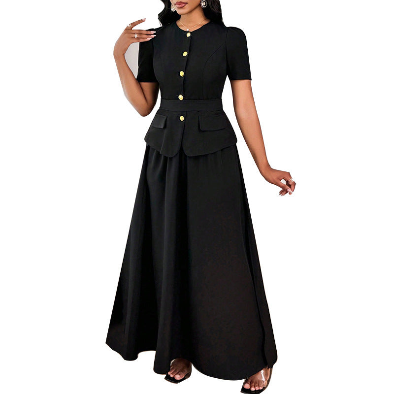 Short Sleeve Skirt Two-piece Long Dress Suit