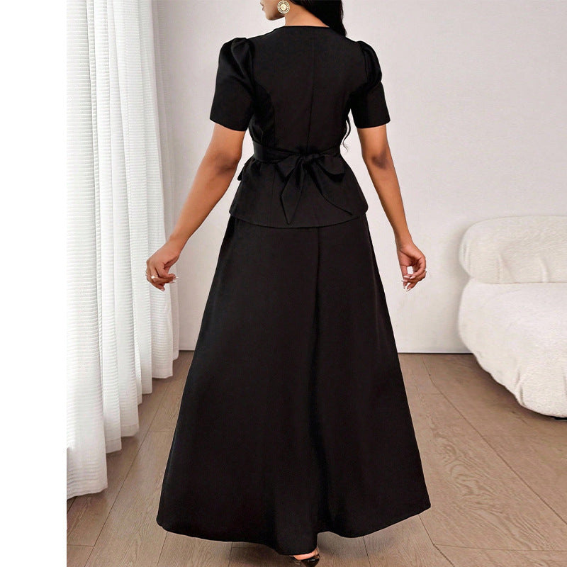 Short Sleeve Skirt Two-piece Long Dress Suit