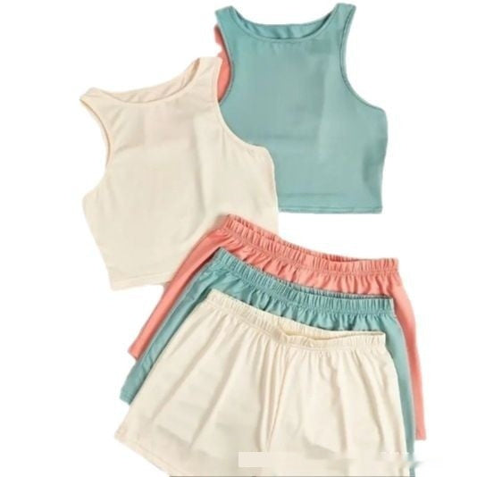 Pajamas Casual Suit Homewear With Braces Solid Color Short Sleeve Cute