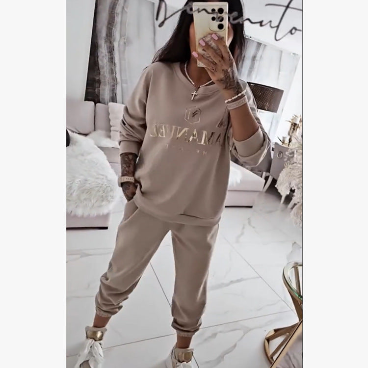 Women's Two-piece English Printing Fashion Two-piece Suit