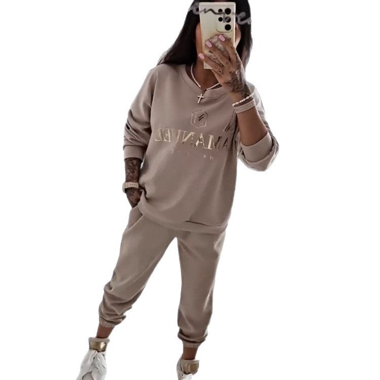 Women's Two-piece English Printing Fashion Two-piece Suit