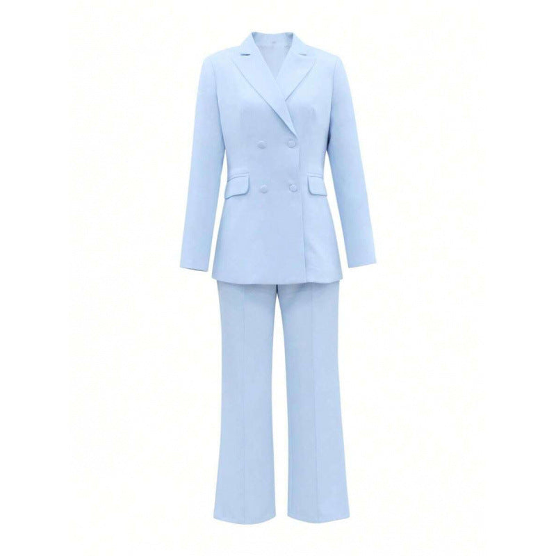 Autumn Solid Color Notched Lapel Double Breasted Pocket Set