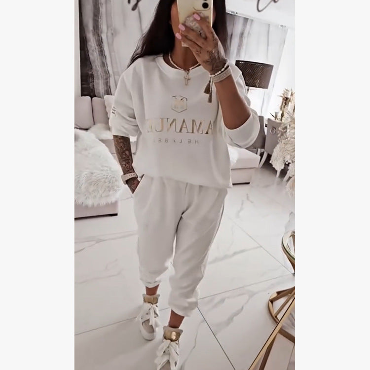Women's Two-piece English Printing Fashion Two-piece Suit
