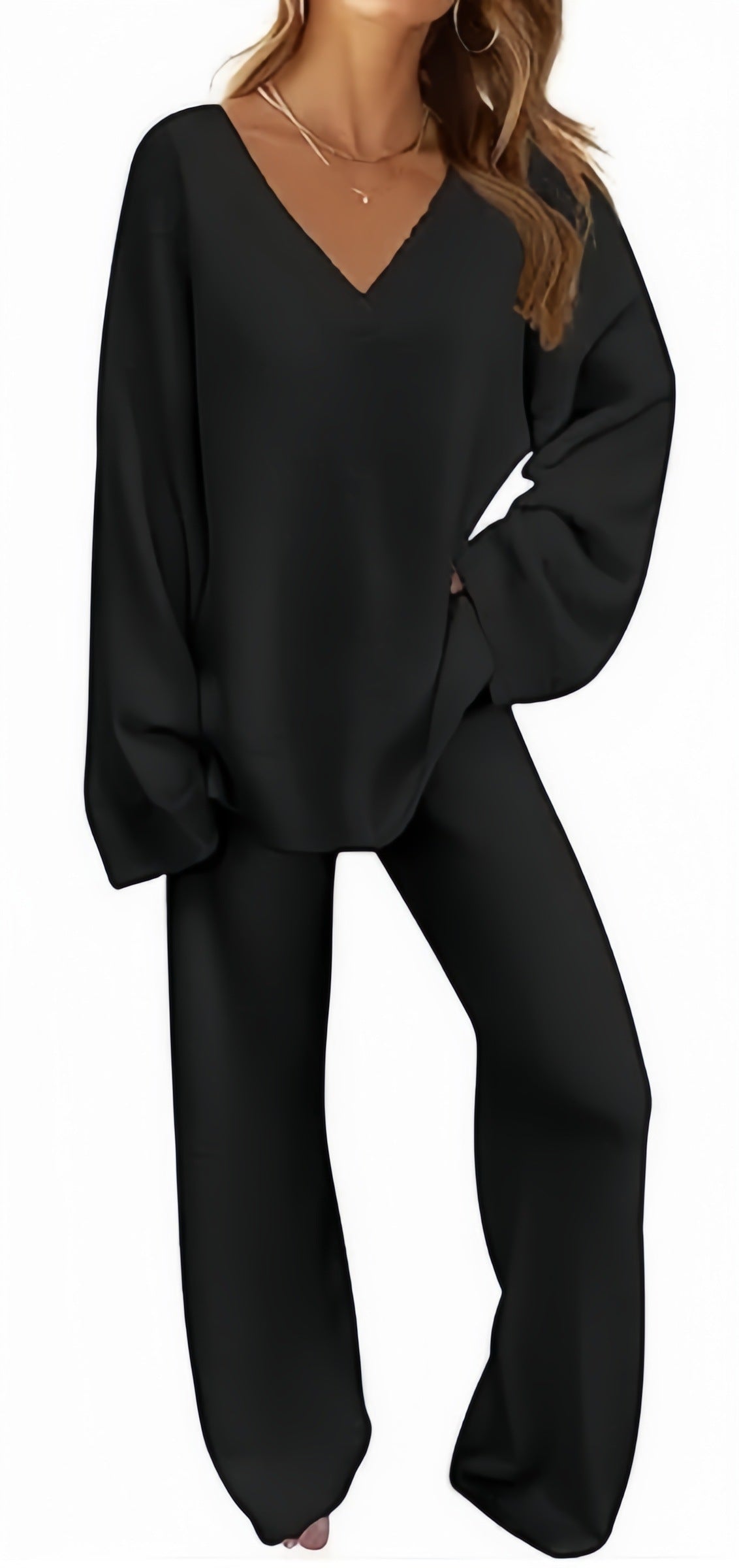 Loose Leisure Pullover Long Sleeve Two-piece Sweater