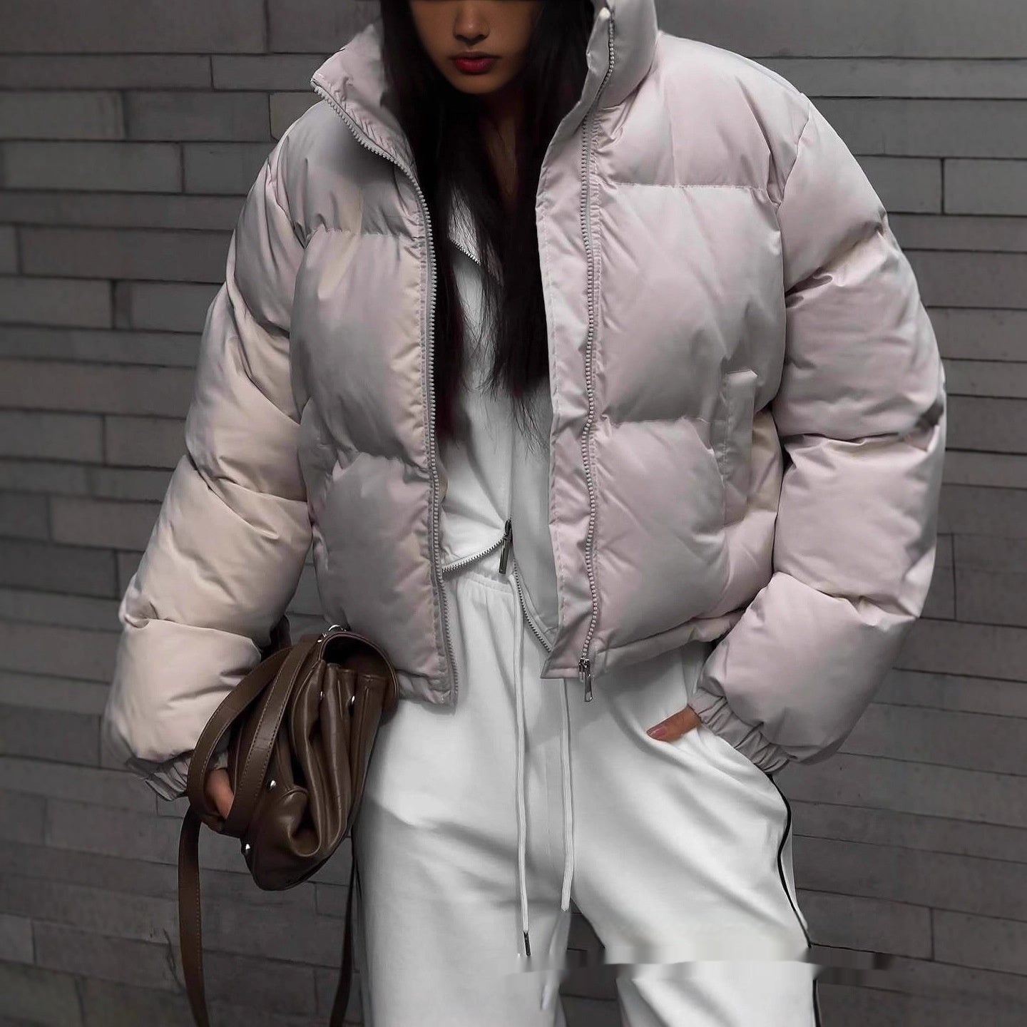 Women's Solid Color Long-sleeved Double Zipper Short Cardigan Lace-up Sports Pants