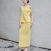 Shoulder Sleeveless Top Straight Skirt Suit Solid Color