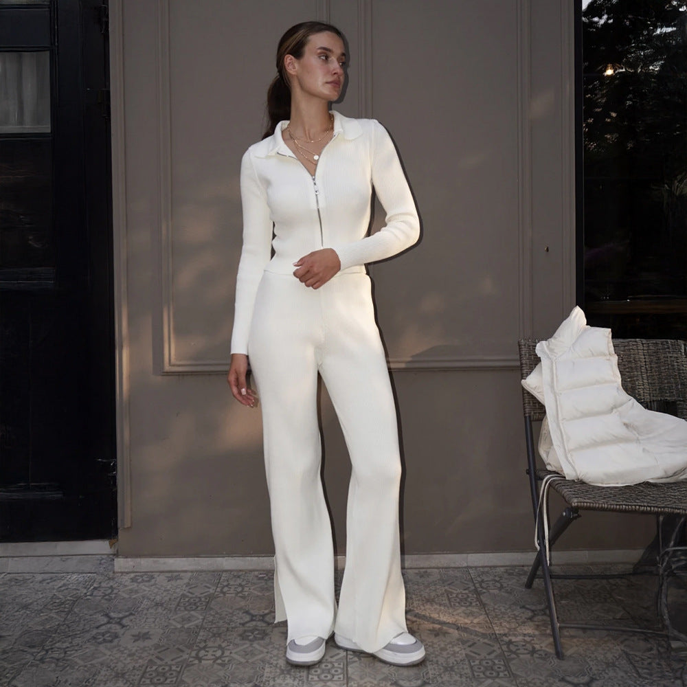 Knitted Cardigan Suit Short Cardigan Split Trousers