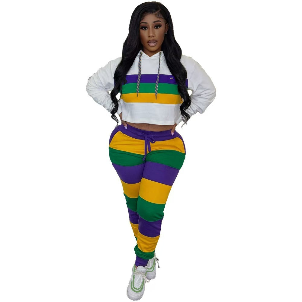 Women's Striped Positioning Printing Hooded Suits