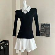 Autumn And Winter Preppy Style Fake Two-piece Mini Knitted Shirt