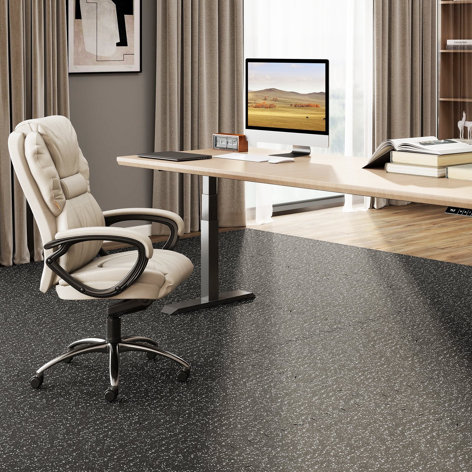 0.79 inch Thick Rubber Top Exercise Mat 48 Sq Ft with Boarders