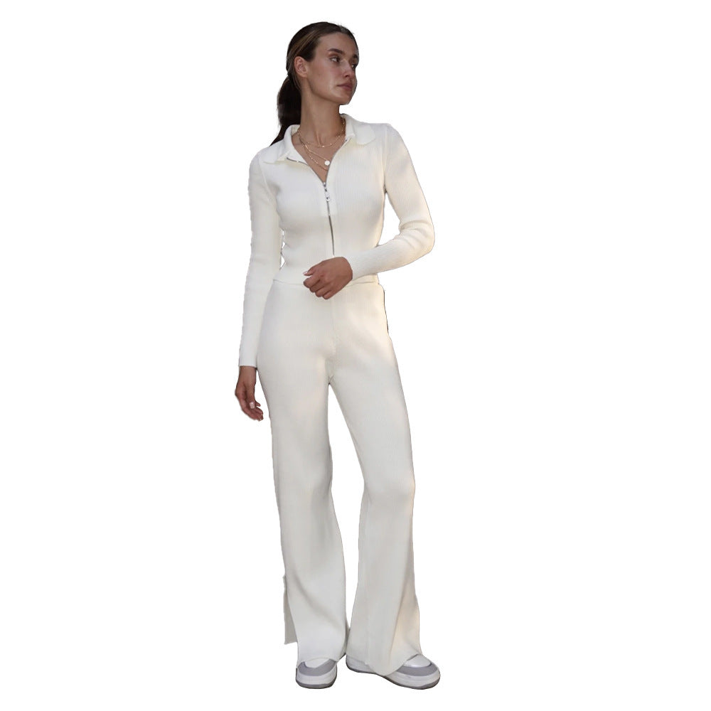Knitted Cardigan Suit Short Cardigan Split Trousers