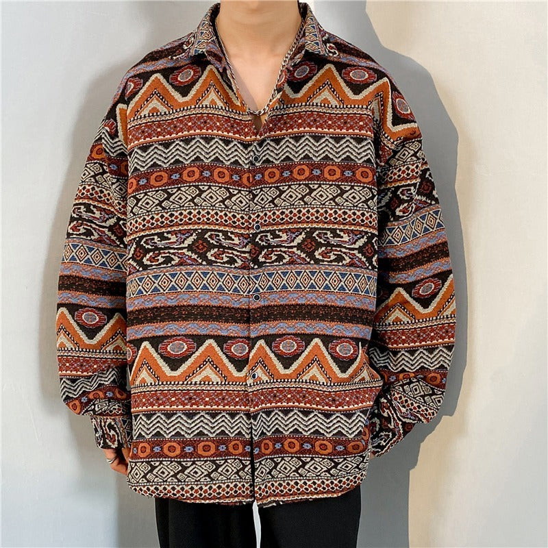 Loose Autumn And Winter Japanese-style Retro Ethnic Style Couple Long Sleeve Shirt