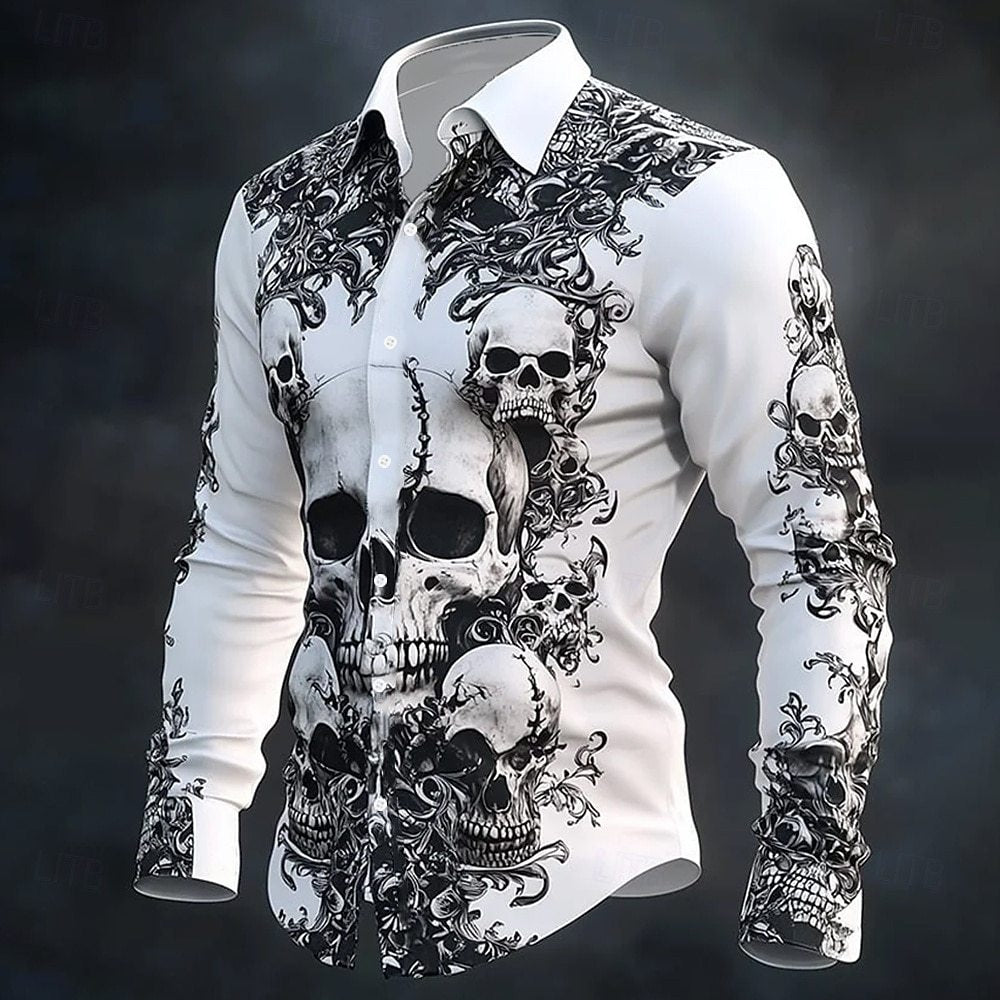 Men's Shirt 3D Striped Pattern Printed Skull Long Sleeve