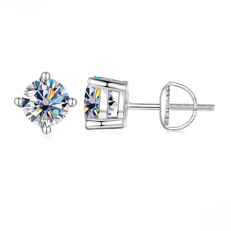 S925 Sterling Silver Green Four-claw Moissanite Stud Earrings