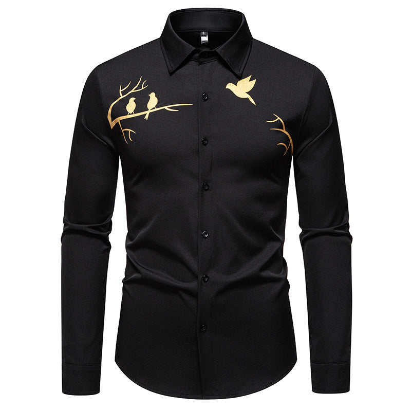 Men's Printed Casual Slim-fit Long-sleeved Shirt
