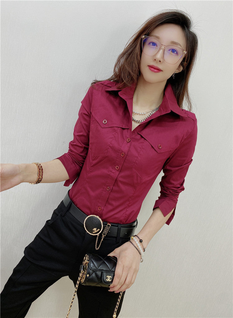 Solid Color Long-sleeved Shirt Women's Younger Shirt