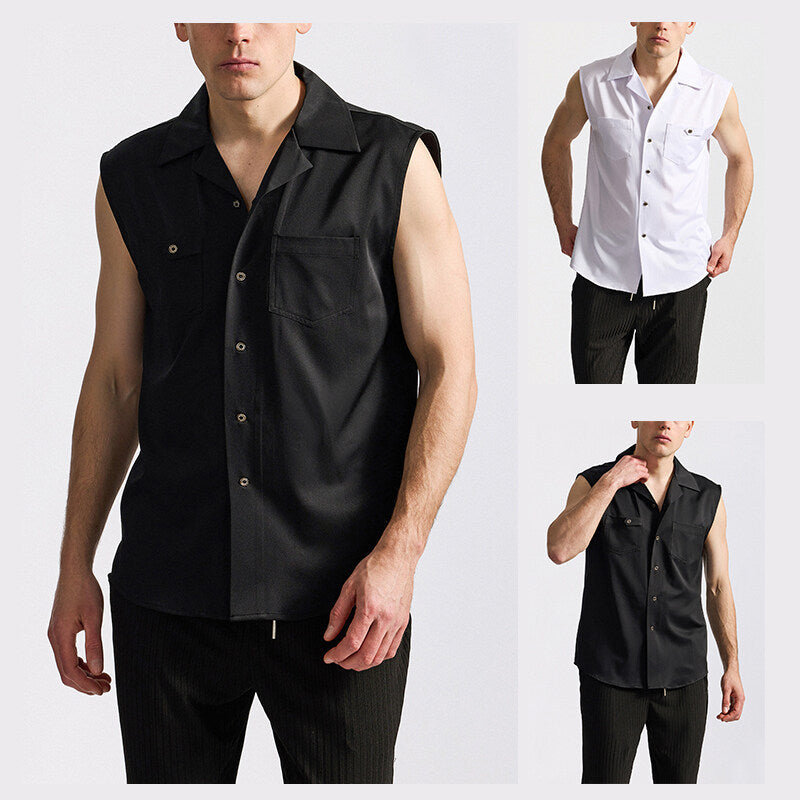 Men's Sleeveless Lapel Shirt European Fashion Brand