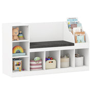 Kids Bookcase with Reading Nook 3-in-1 Standing Toy Organizer-White