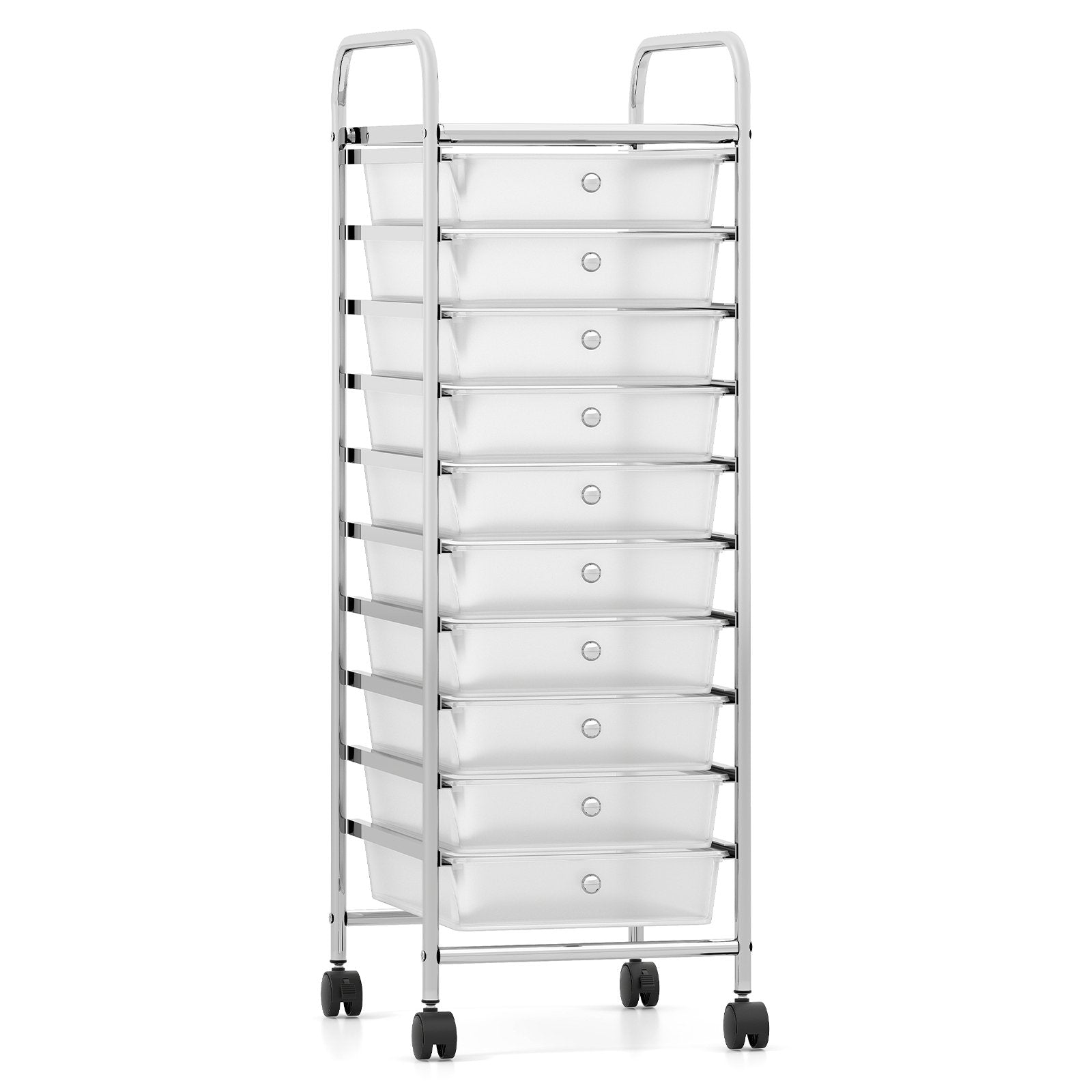 10-Drawer Rolling Storage Cart with Metal Frame and Lockable Universal Wheels-Black