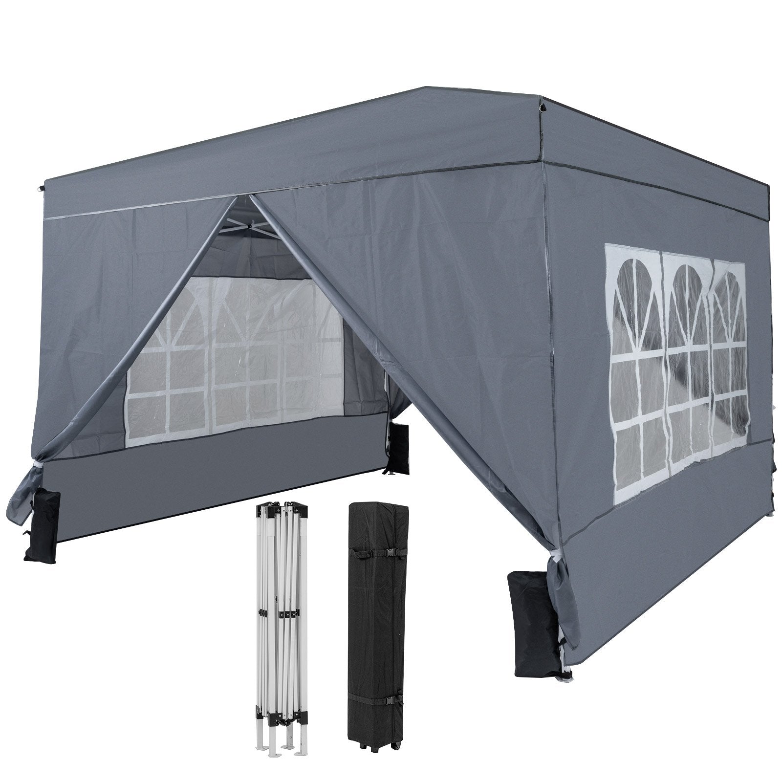 10 X 10 FT Pop up Canopy Tent Outdoor Patio Commercial Sunshade Shelter with 4 Sidewalls-Gray