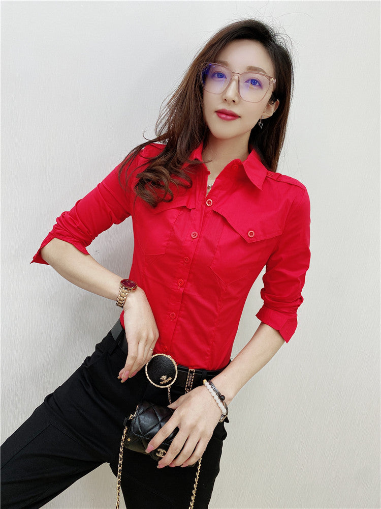 Solid Color Long-sleeved Shirt Women's Younger Shirt