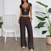 Sleeve Vest and Wide-leg Pants Suit For Women