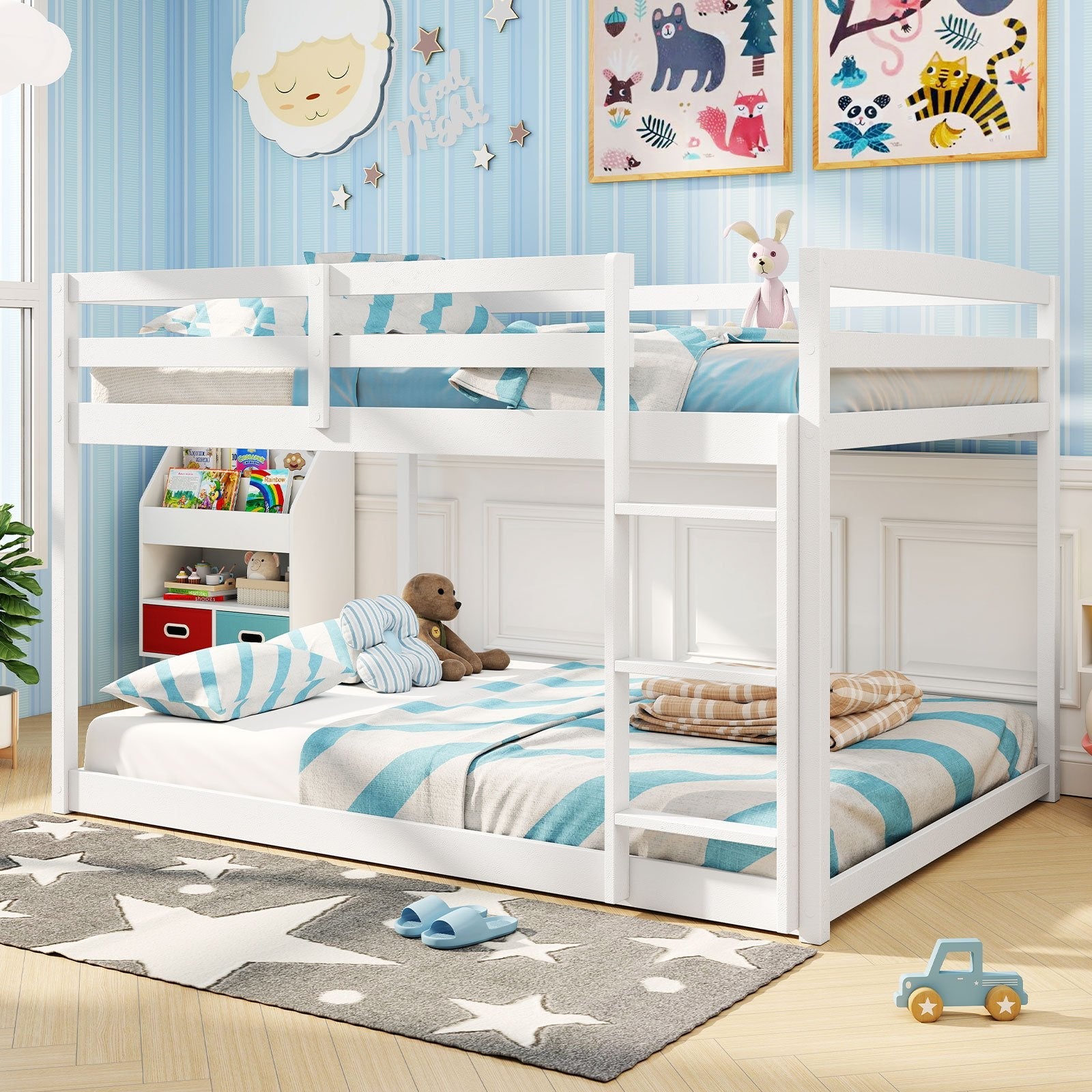 Full Over Full Bunk Bed Low-to-ground Bunk Bed-Gray
