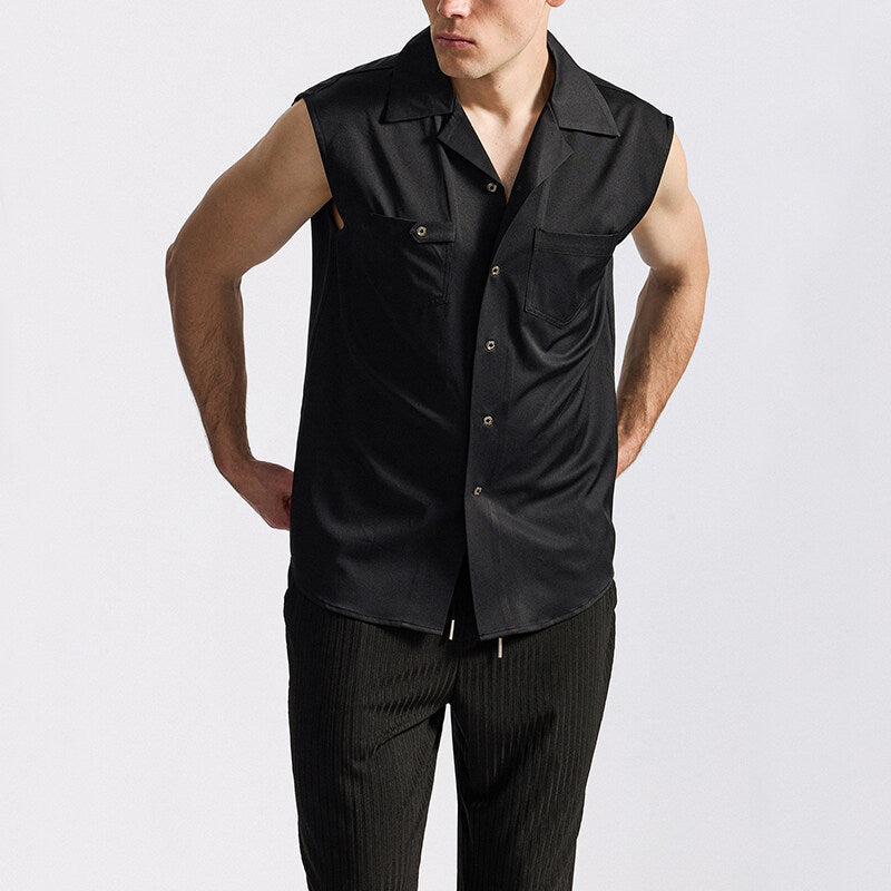 Men's Sleeveless Lapel Shirt European Fashion Brand