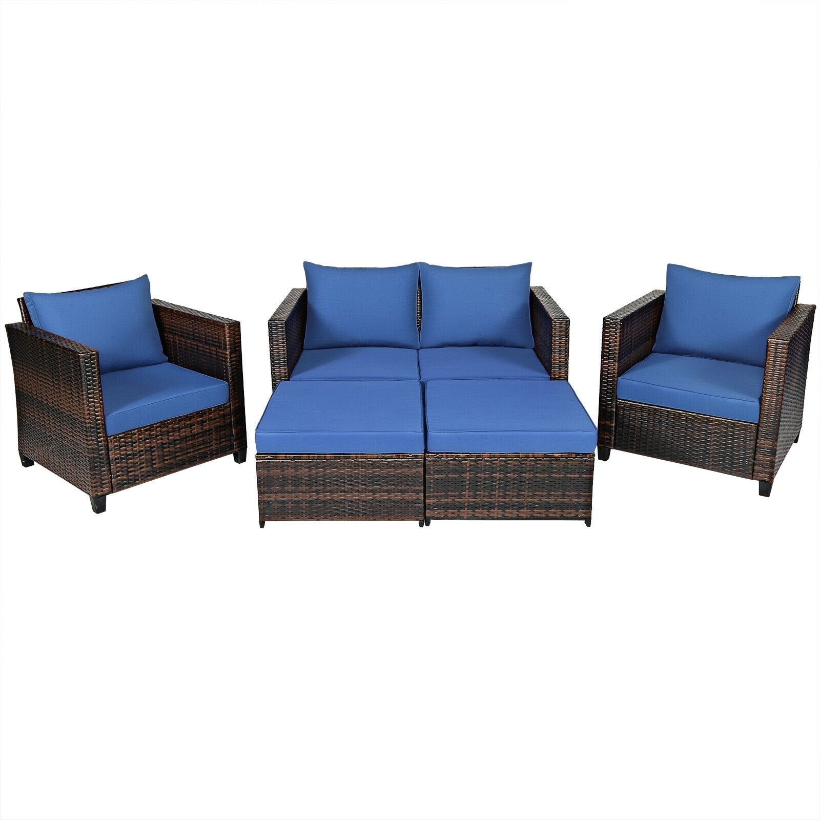 5 Pieces Patio Cushioned Rattan Furniture Set-Black