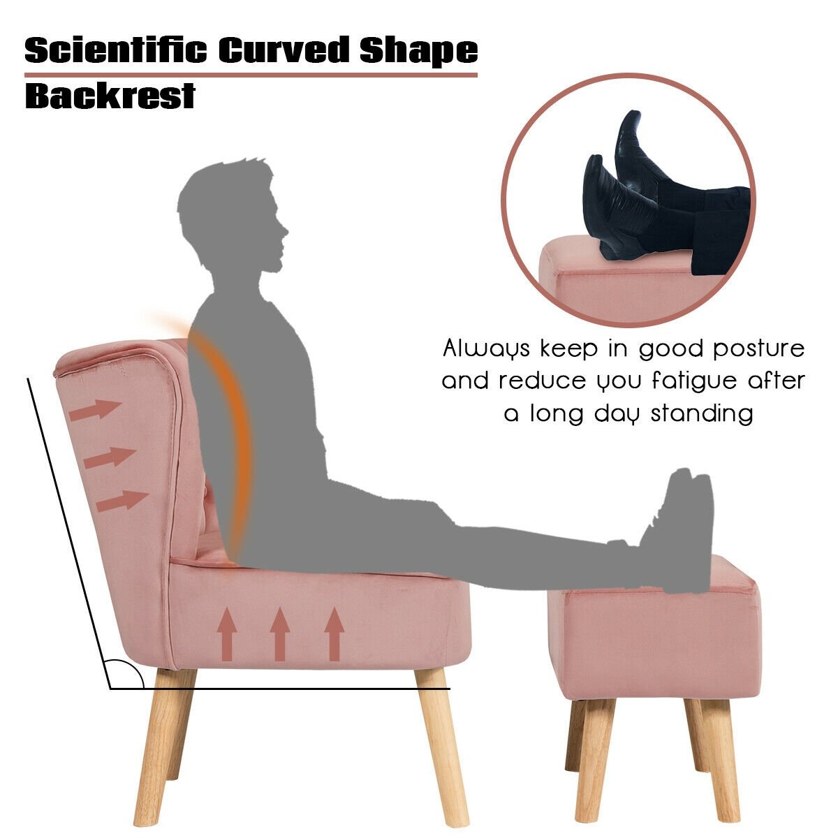 Leisure Chair and Ottoman Thick Padded Tufted Sofa Set-Blue