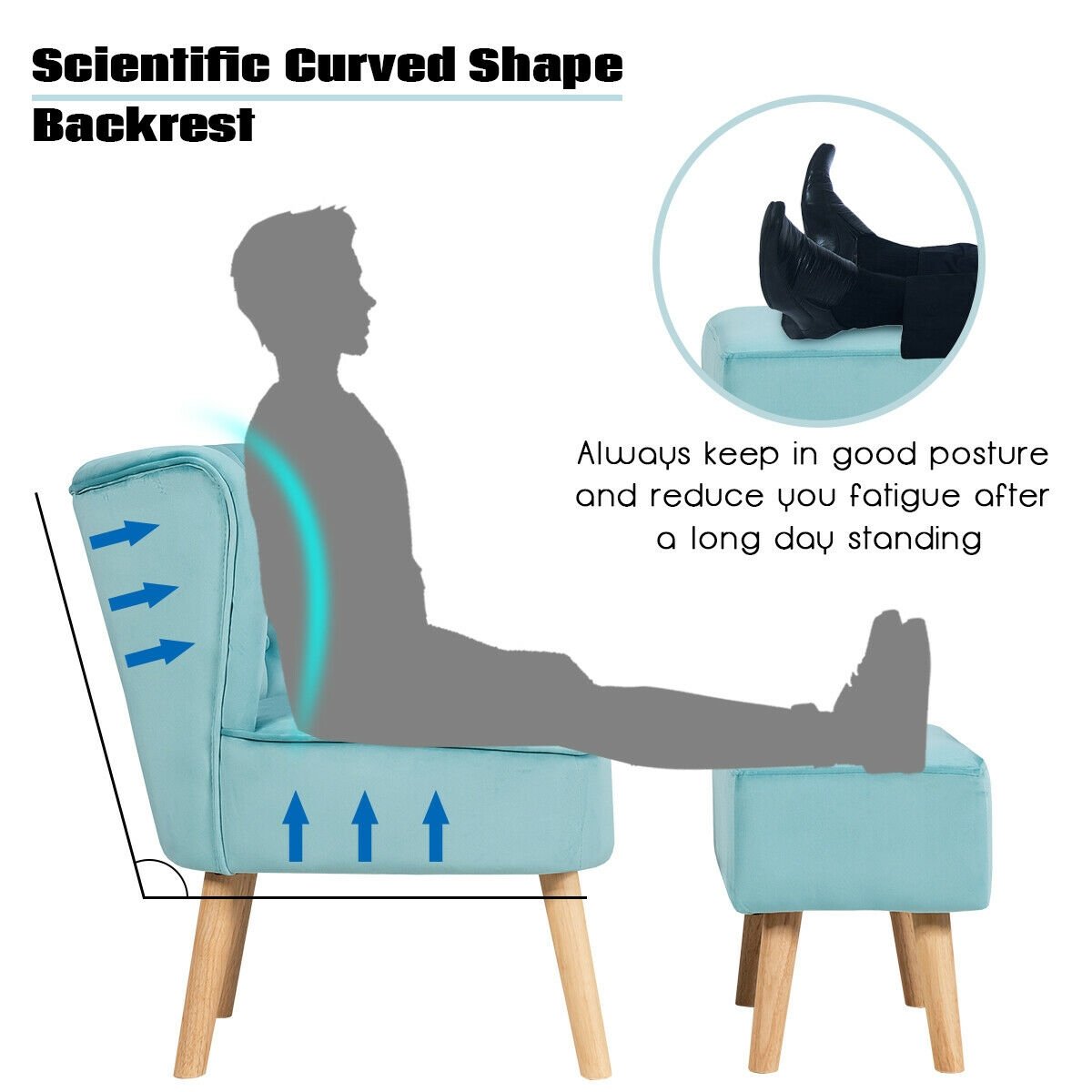 Leisure Chair and Ottoman Thick Padded Tufted Sofa Set-Blue