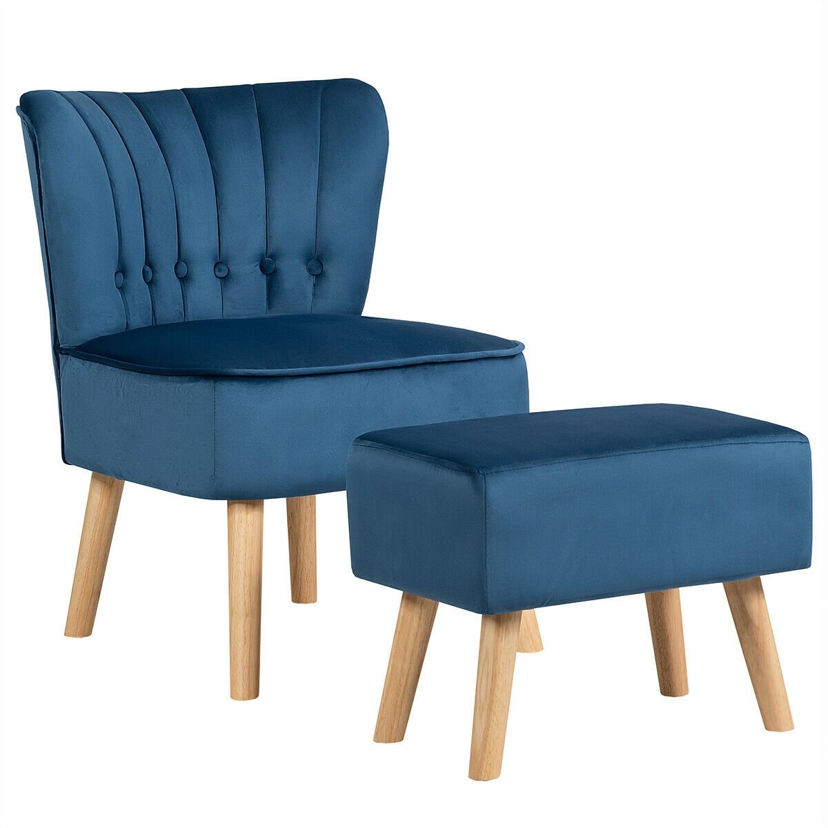 Leisure Chair and Ottoman Thick Padded Tufted Sofa Set-Blue