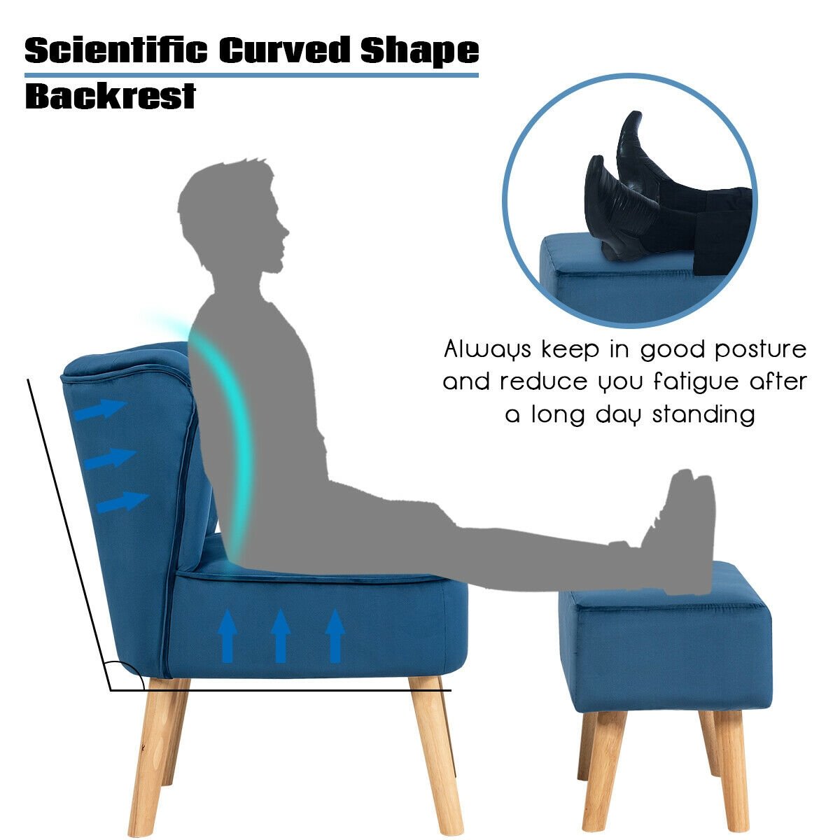 Leisure Chair and Ottoman Thick Padded Tufted Sofa Set-Blue