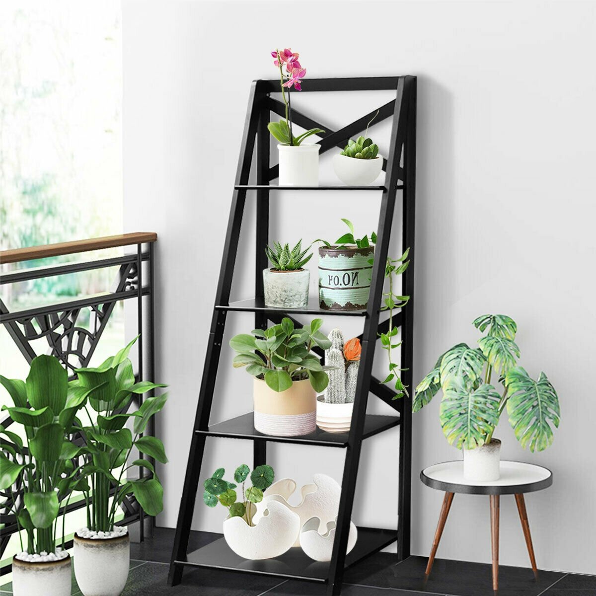 4-Tier Wood Display Storage Bookshelf-Black