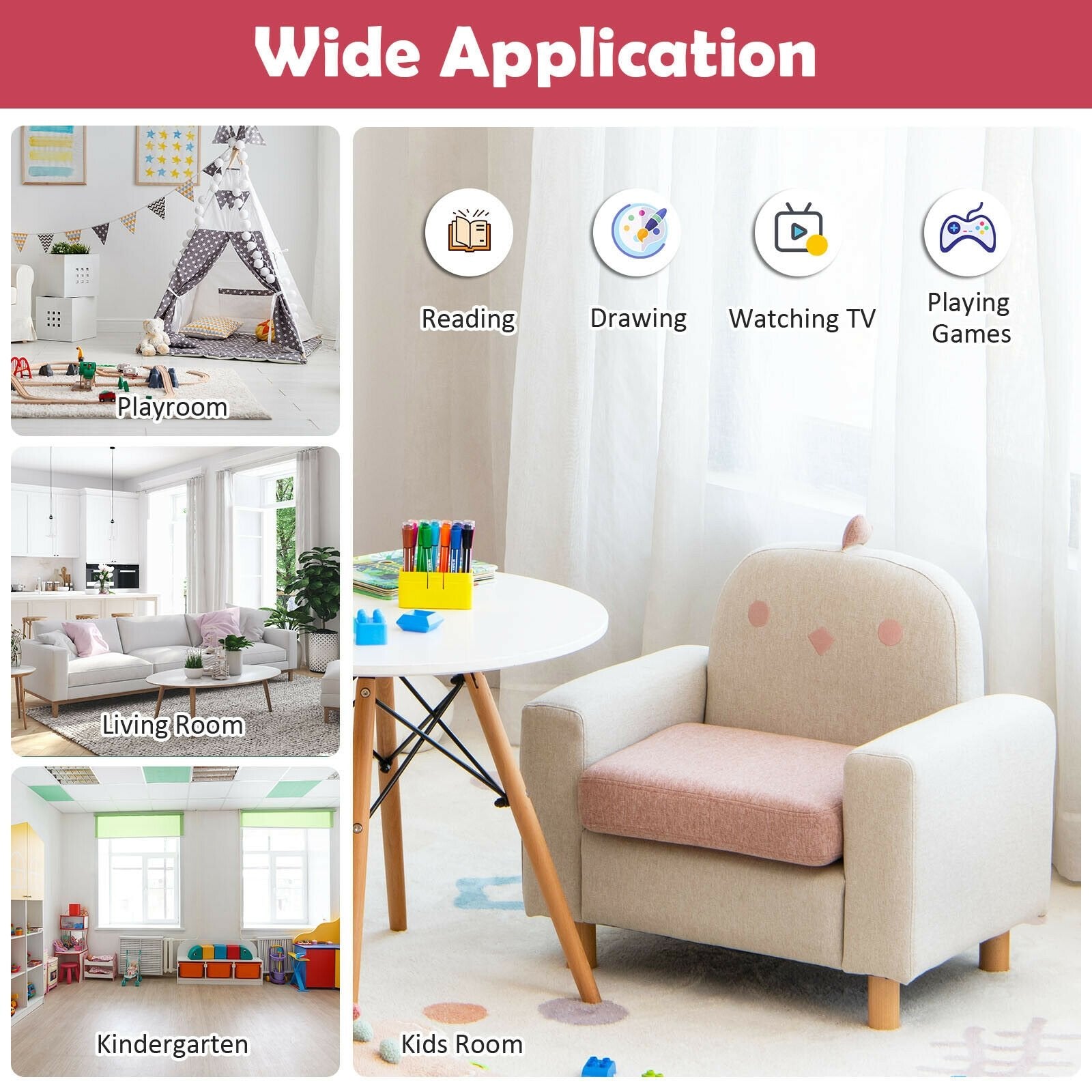 Kids Sofa with Armrest and Thick Cushion-Gray