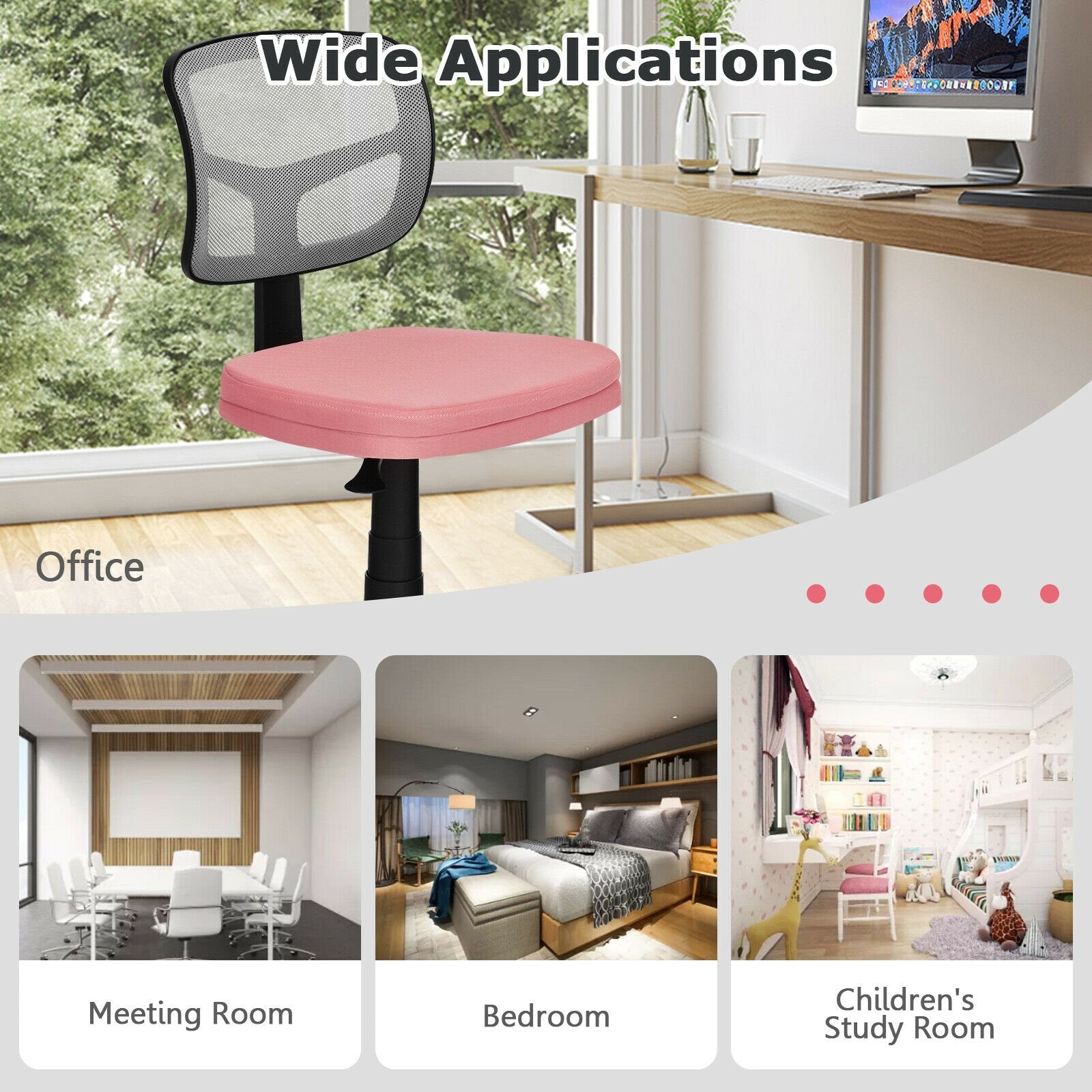 Armless Computer Chair with Height Adjustment and Breathable Mesh for Home Office-Black