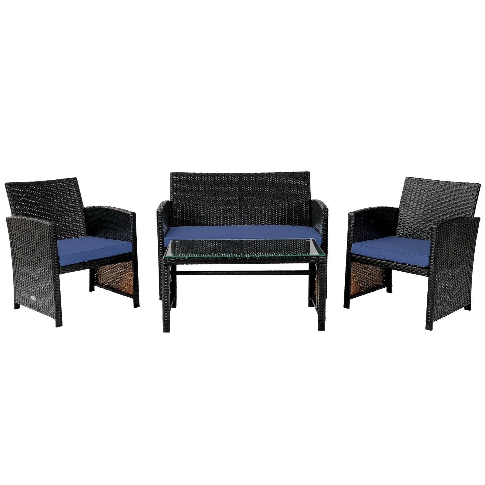 4 Pieces Patio Rattan Cushioned Furniture Set with Coffee Table-Black