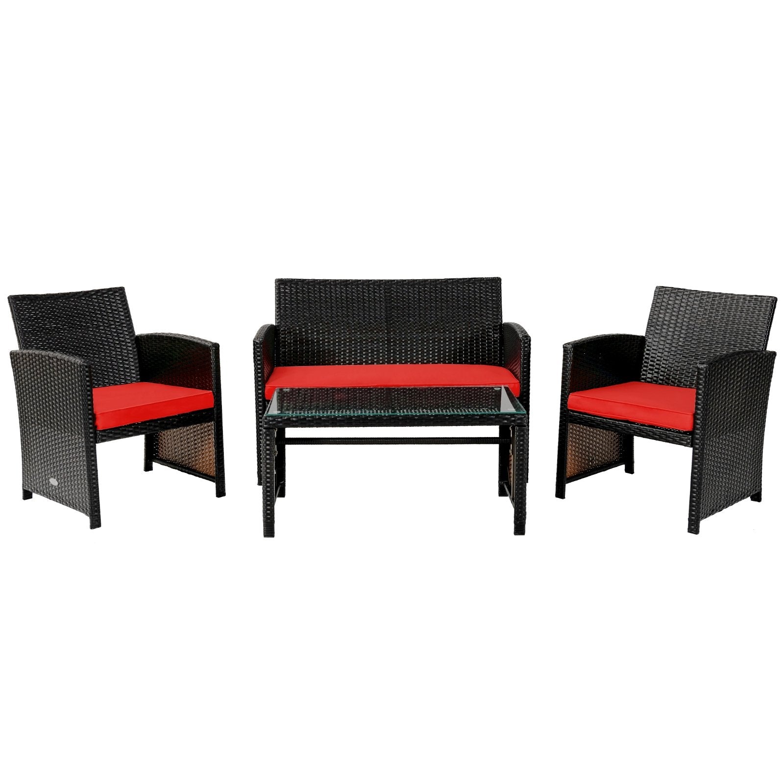 4 Pieces Patio Rattan Cushioned Furniture Set with Coffee Table-Black