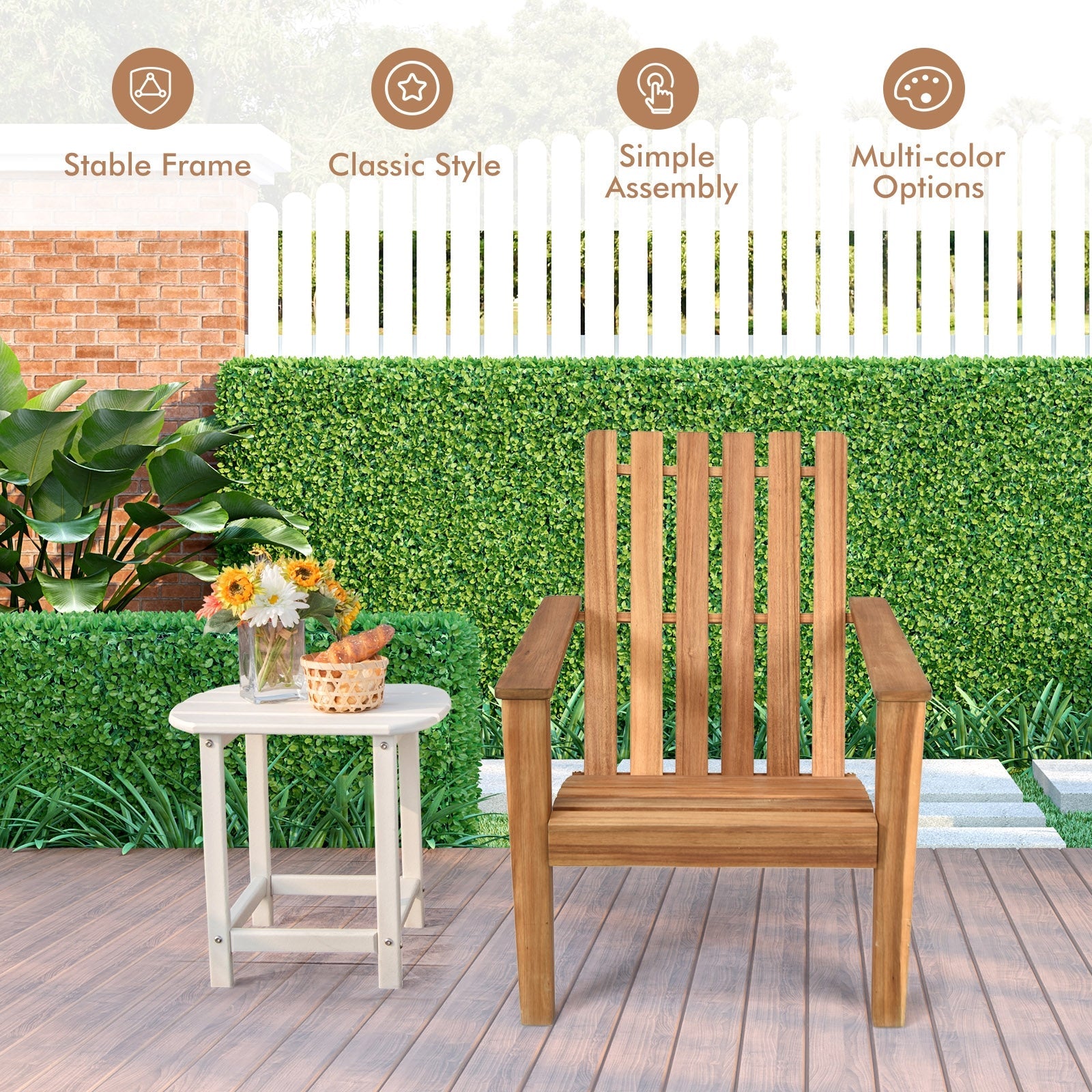 Outdoor Durable Patio Acacia Wood Adirondack Lounge Armchair-Black