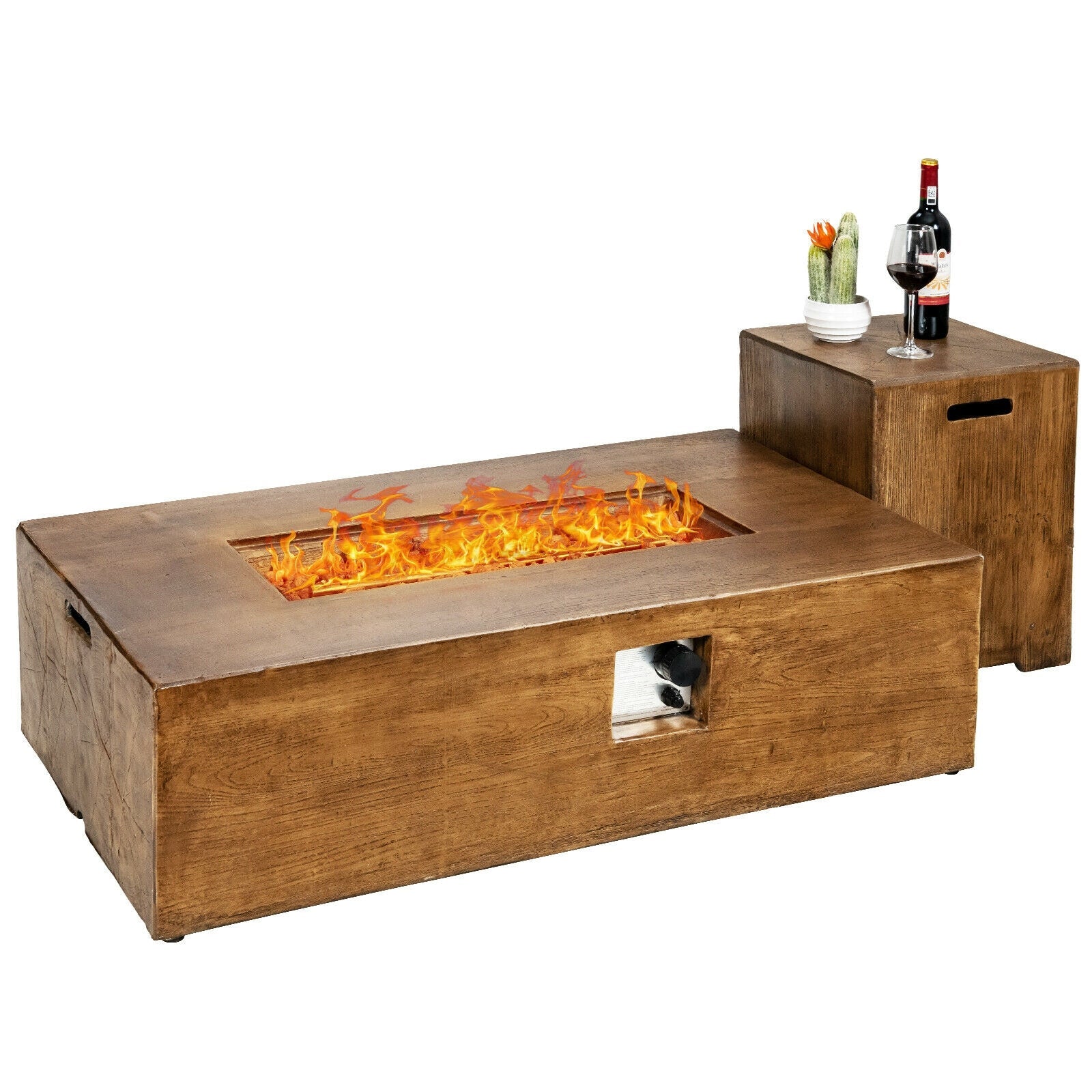 2 Pieces Outdoor Propane Fire Pit Table Set