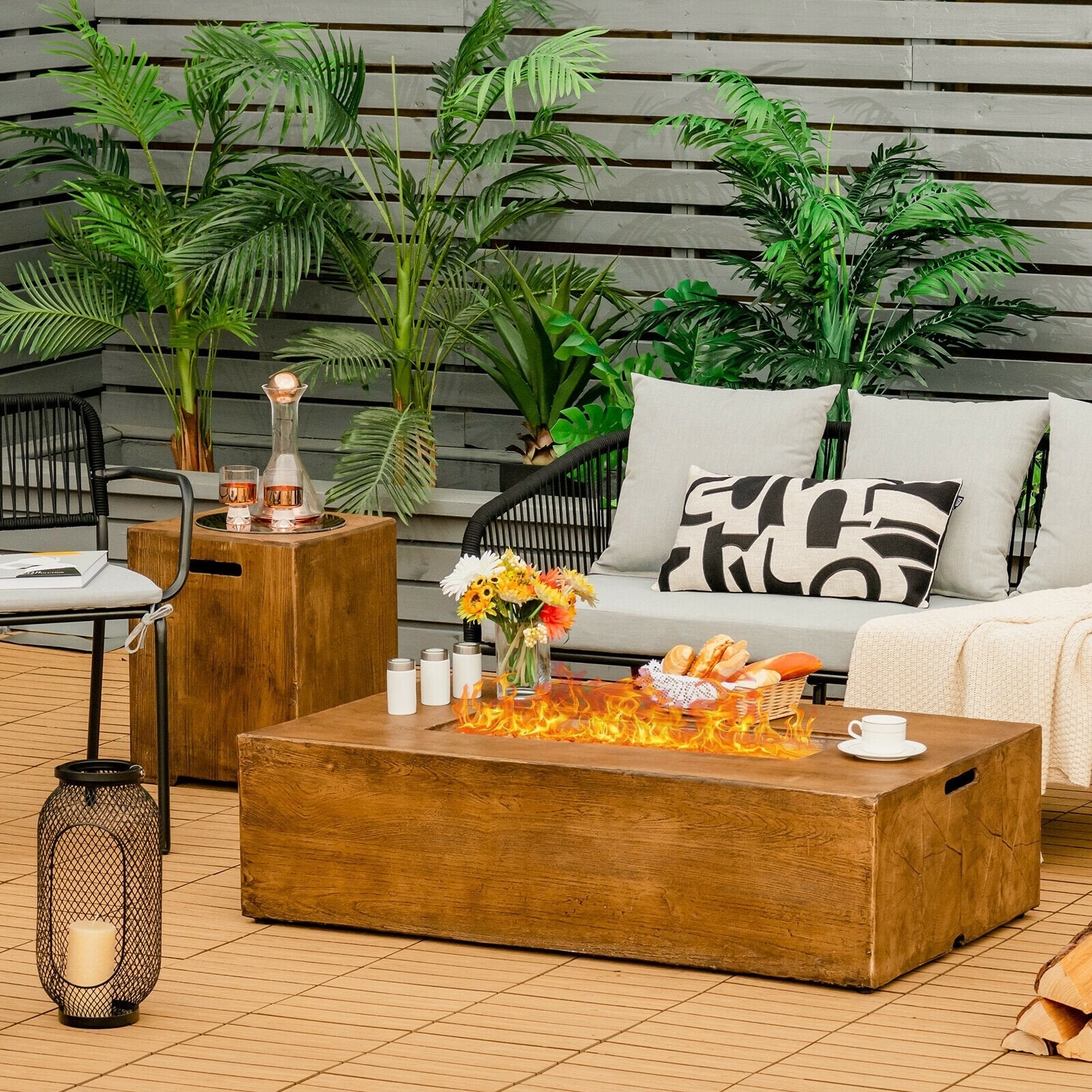 2 Pieces Outdoor Propane Fire Pit Table Set