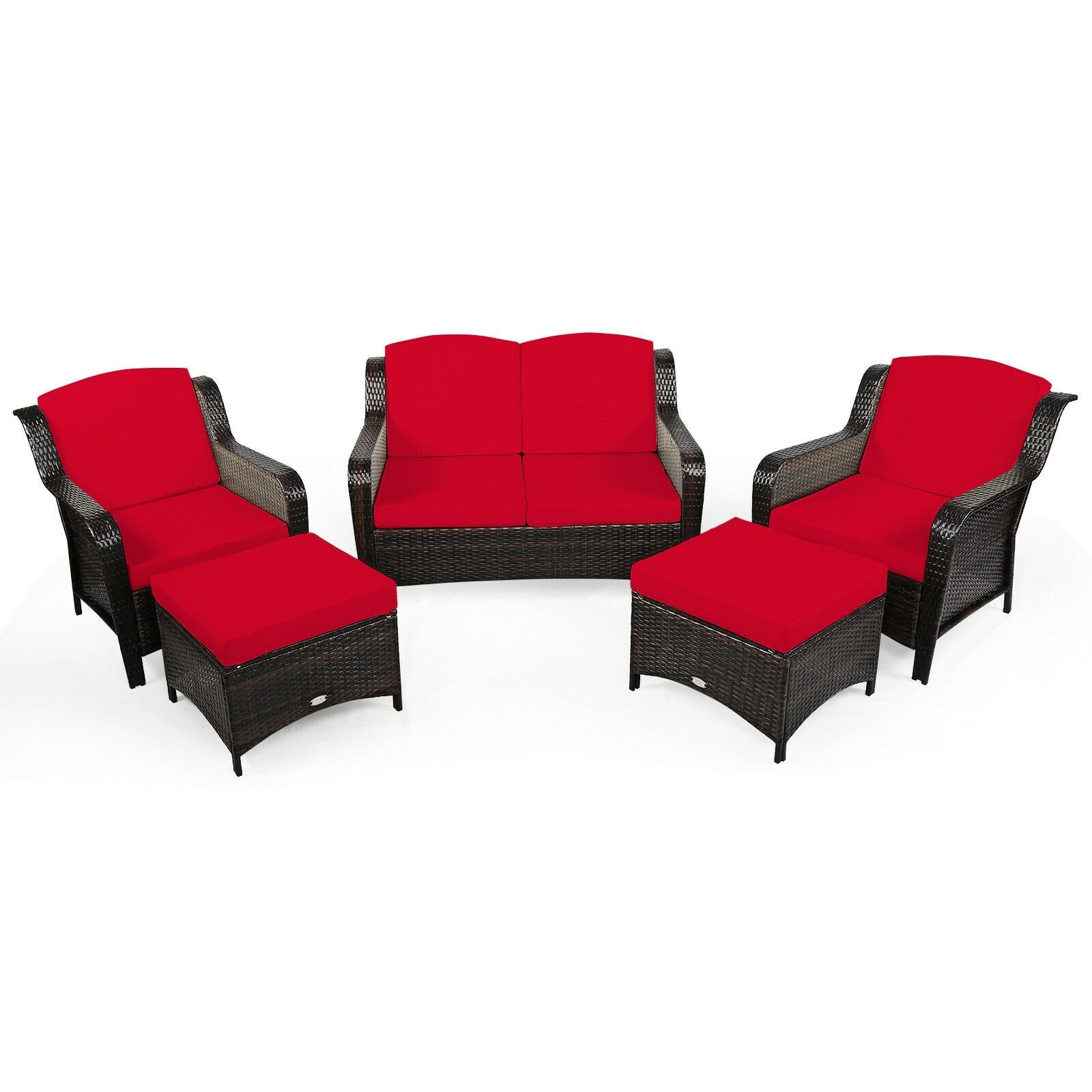 5 Pieces Patio Rattan Sofa Set with Cushion and Ottoman-Black